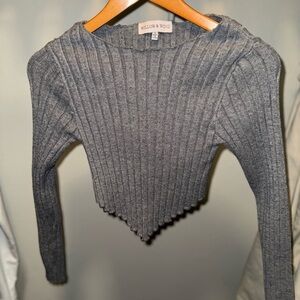 Gray Ribbed Long Sleeve Top